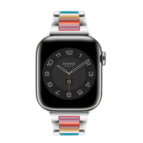 Steel Resin Strap, silver, on a watch, direct front view