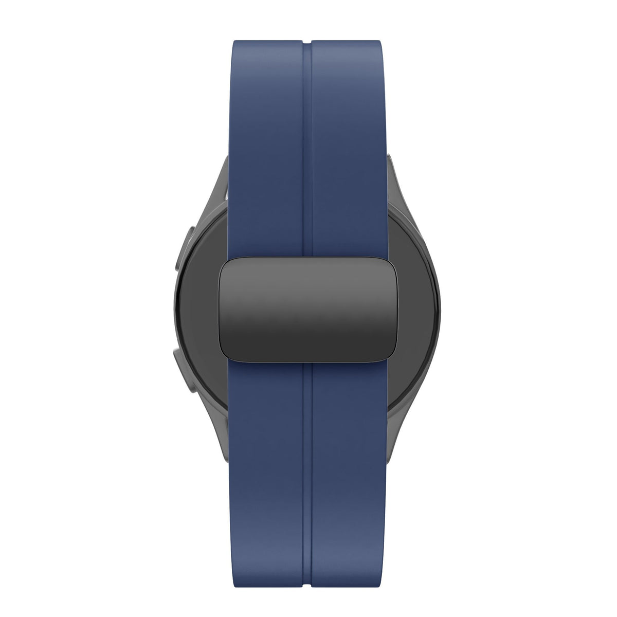 D-Buckle Silicone Strap, dark blue, on a watch, direct front view