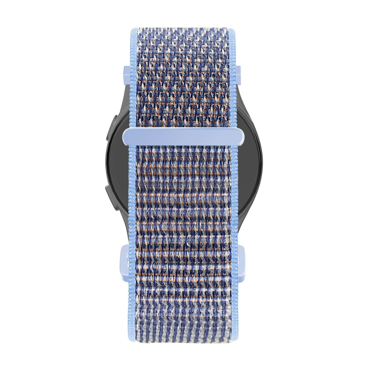Nylon Loop Strap, azure blue, on a watch, direct front view
