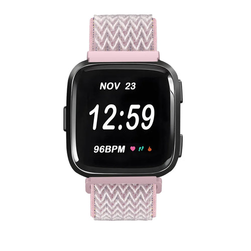 Nylon Elastic Strap, pink, on a watch, direct front view