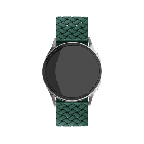 Braided Silicone Strap, dark green, on a watch, direct front view