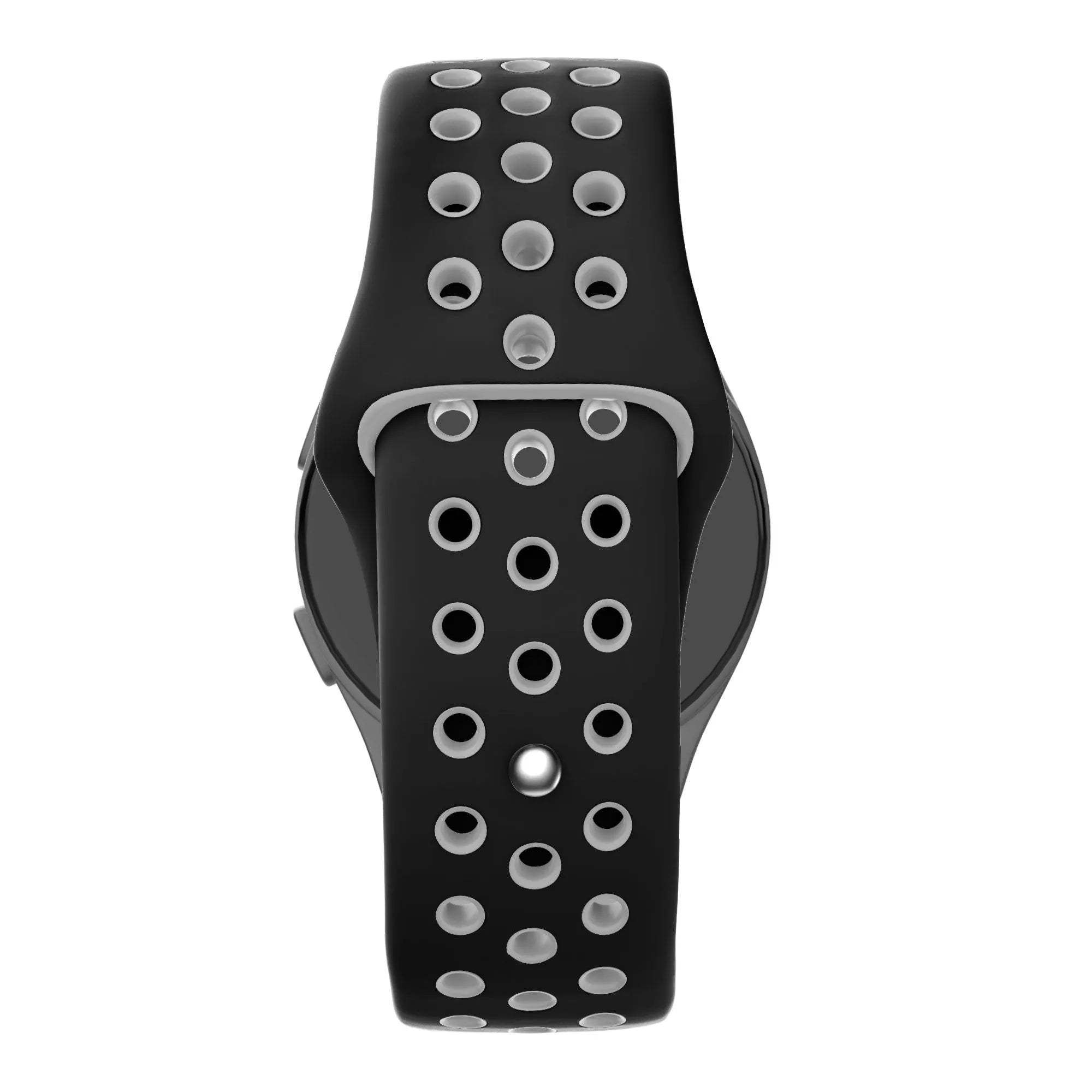 Silicone Sport Strap 'Deluxe', black/grey, on a watch, direct front view