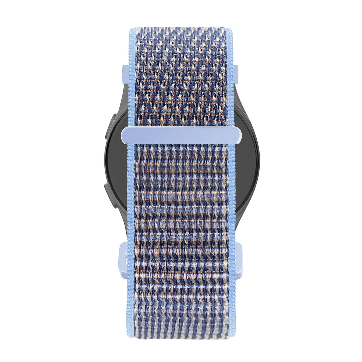 Nylon Loop Strap, azure blue, on a watch, direct front view