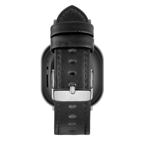 Leather Strap 'Deluxe', black, on a watch, direct front view