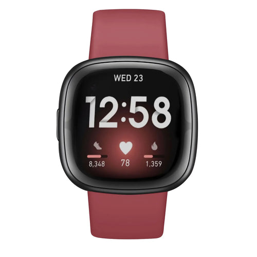 Silicone Strap 'Classic', wine red, on a watch, direct front view