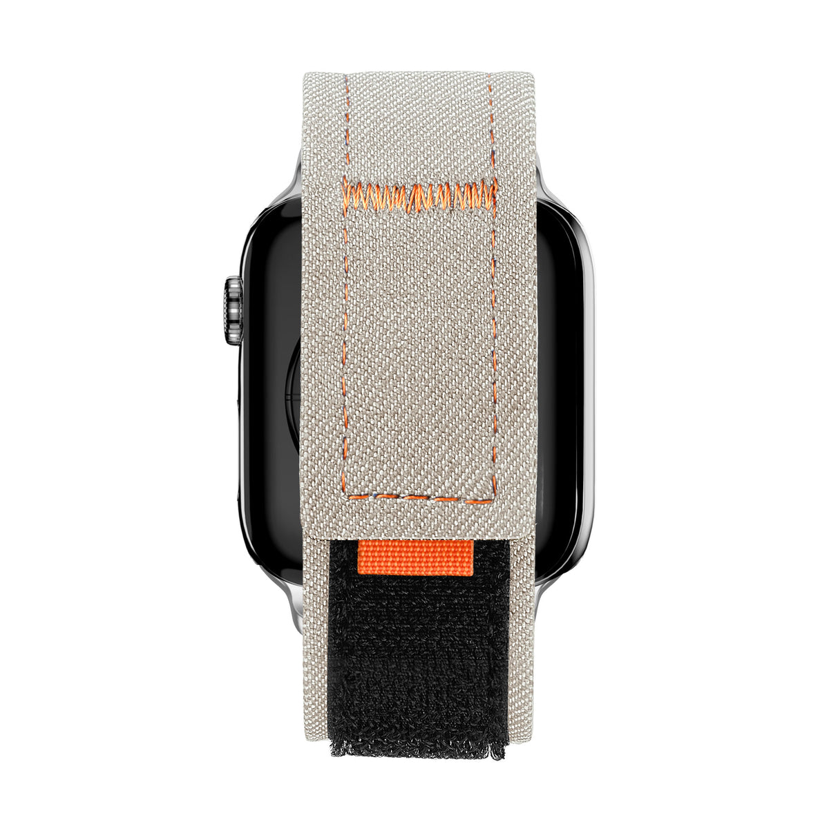 Nylon Denim Strap, beige, on a watch, direct front view