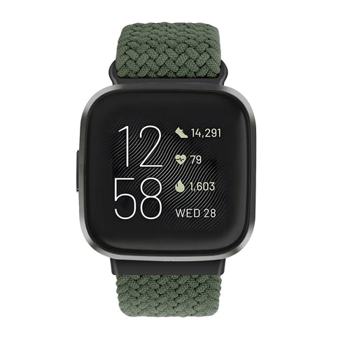 Nylon Adjustable Braided Strap, olive green, on a watch, direct front view