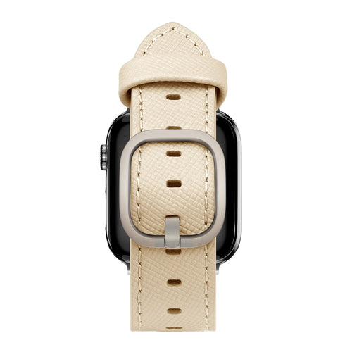 Leather Strap 'Deluxe', beige, on a watch, direct front view