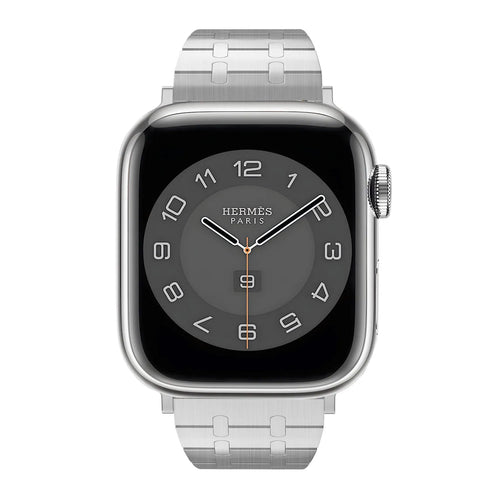 Stainless Steel Strap, silver, on a watch, direct front view