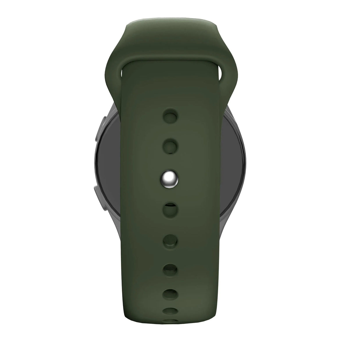 Silicone Sport Strap 'Deluxe', olive green, on a watch, direct front view