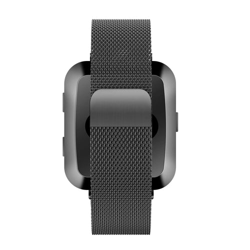 Milanese Loop Strap, black, on a watch, direct front view