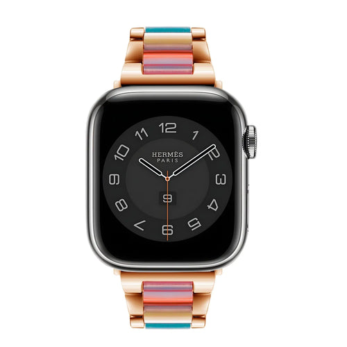 Steel Resin Strap, rose gold, on a watch, direct front view