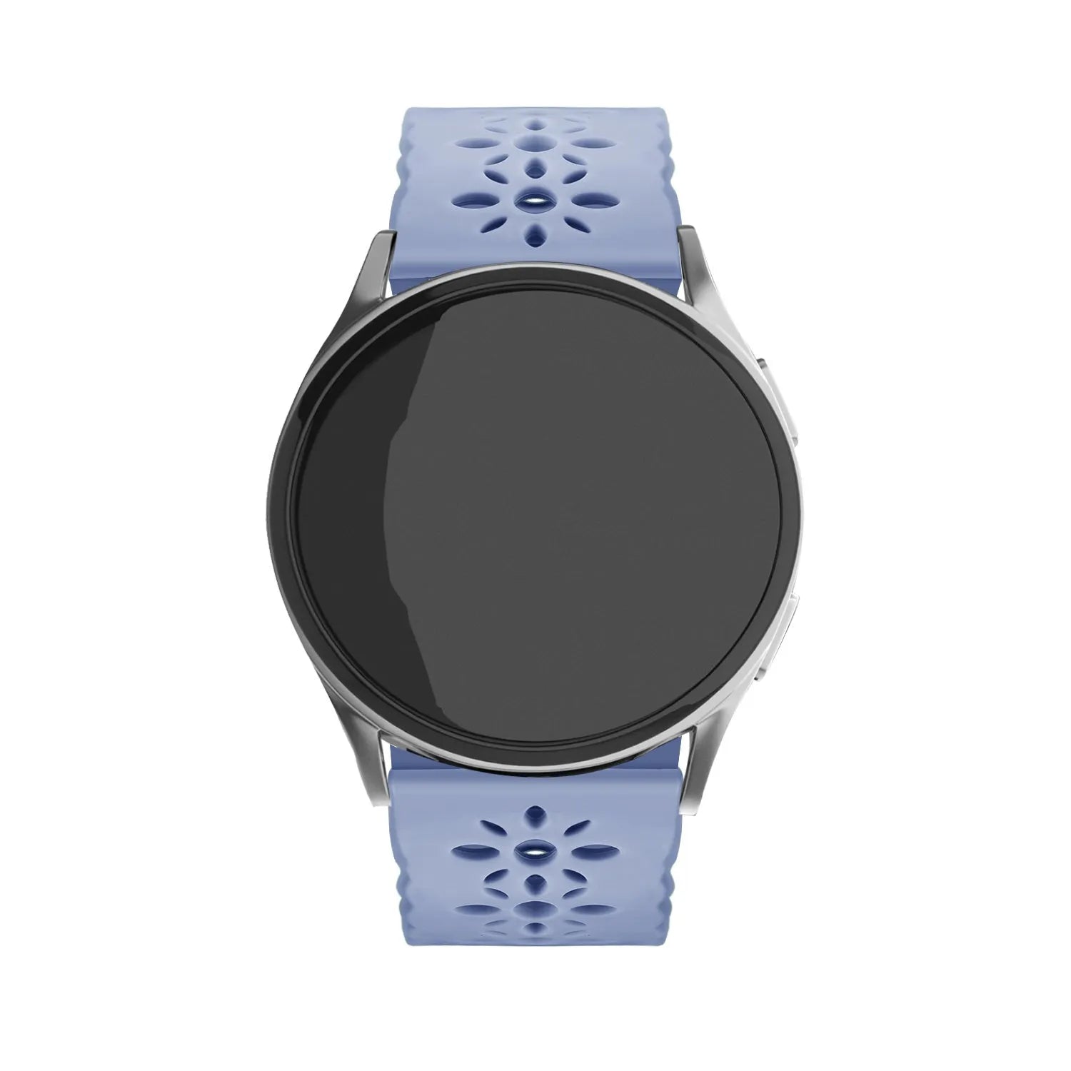 Patterned Silicone Strap, lavender grey, on a watch, direct front view