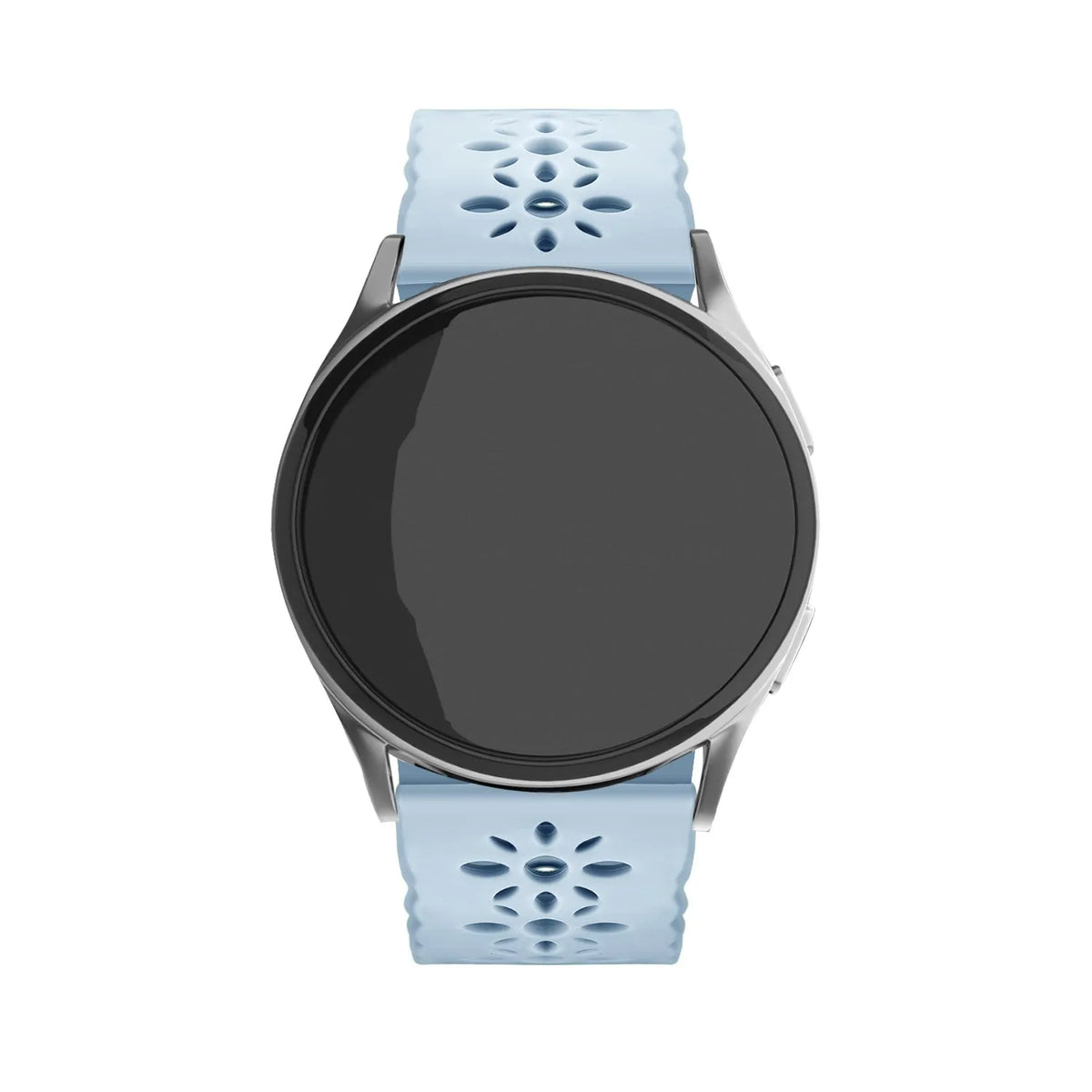 Patterned Silicone Strap, mist blue, on a watch, direct front view
