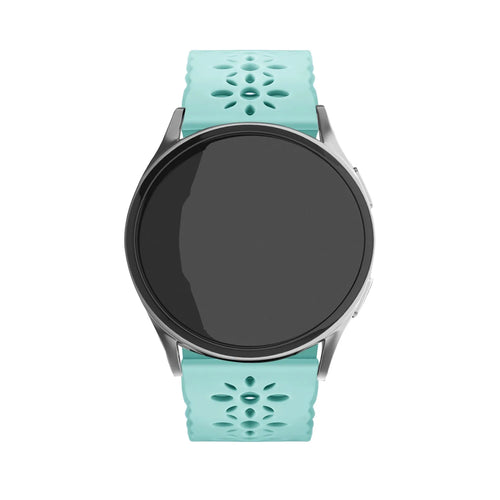 Patterned Silicone Strap, blue sea green, on a watch, direct front view