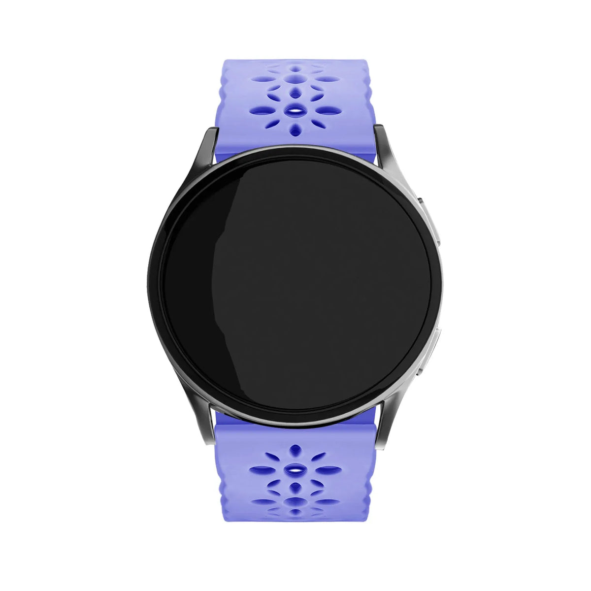 Patterned Silicone Strap, lilac, on a watch, direct front view