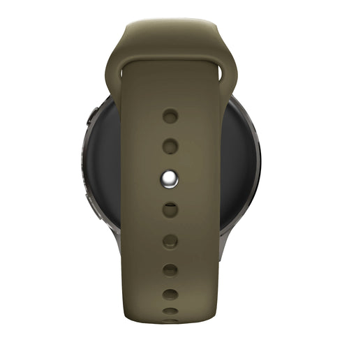 Silicone Sport Strap 'Deluxe', olive, on a watch, direct front view