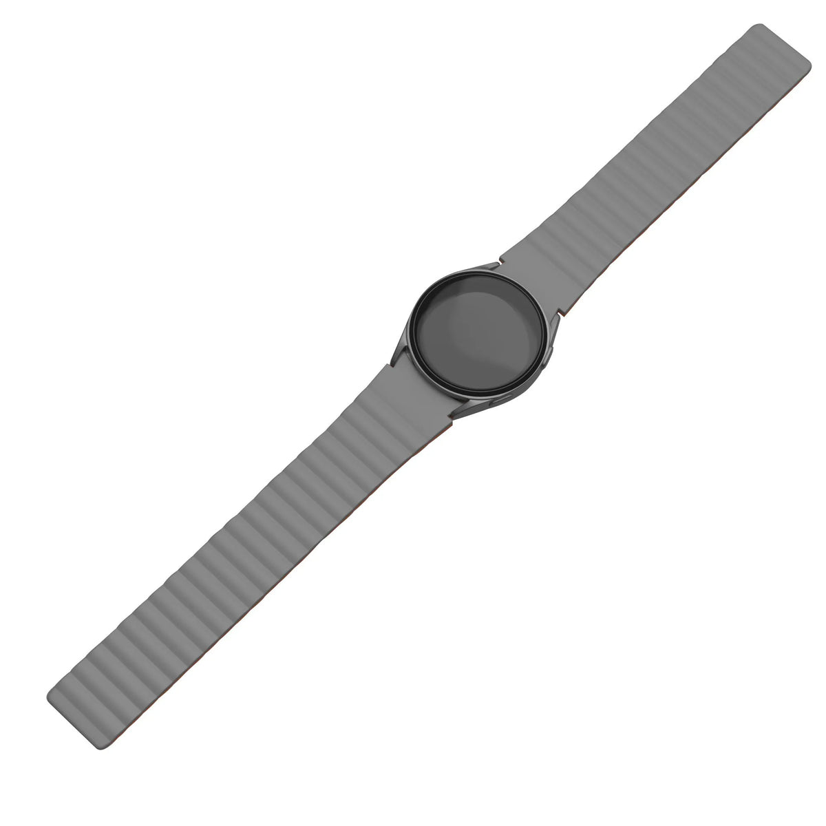 Magnetic Silicone Strap, grey/orange, on a watch, direct front view