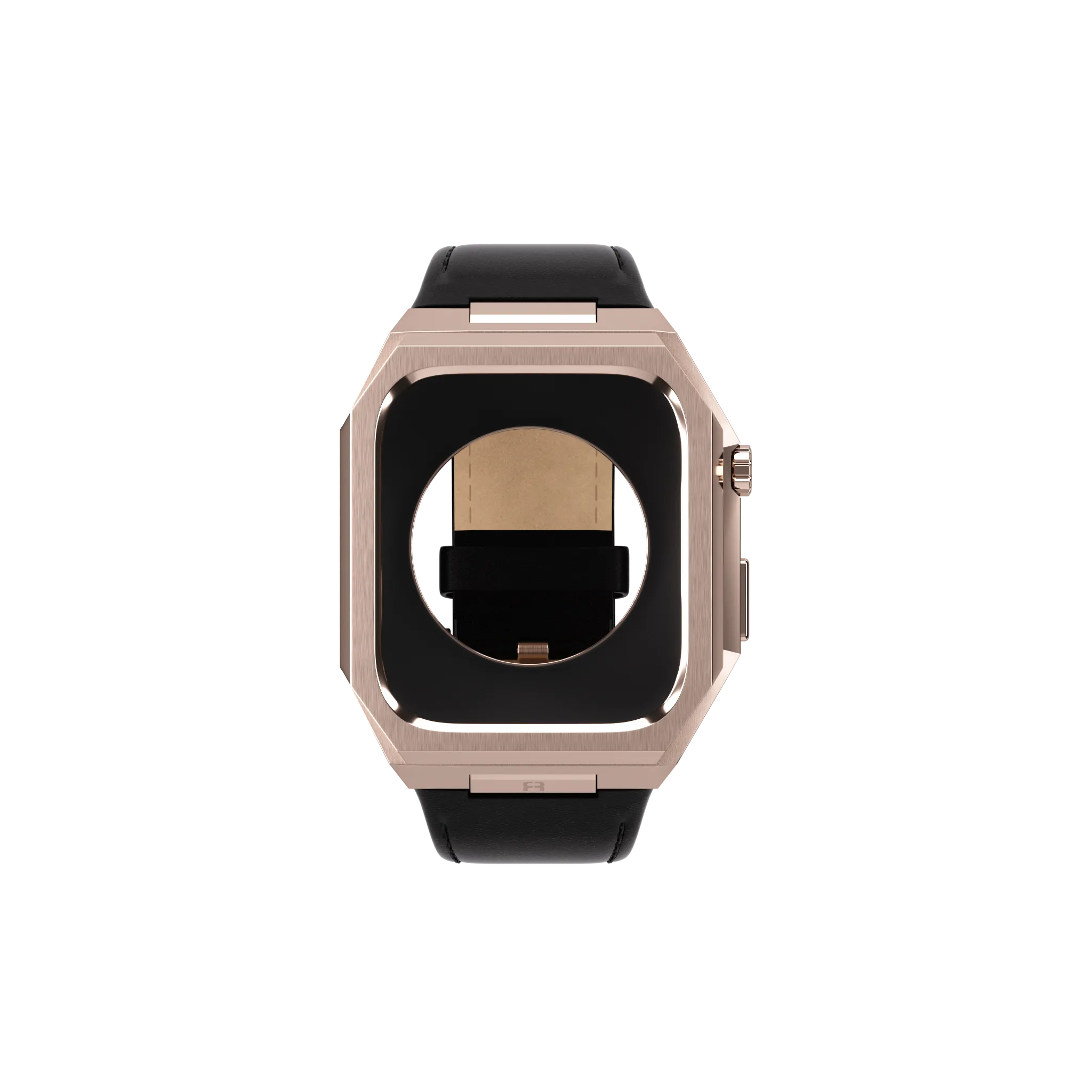 Reqior Funda de metal con correa de cuero Apple Watch 45mm (rosa dorado/negro)