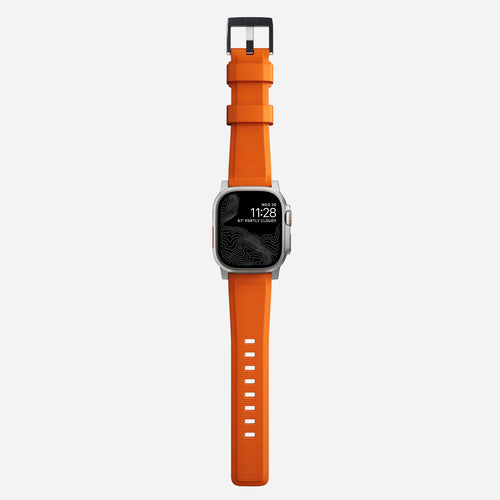 Rugged Silicone Strap, on a watch, direct front view
