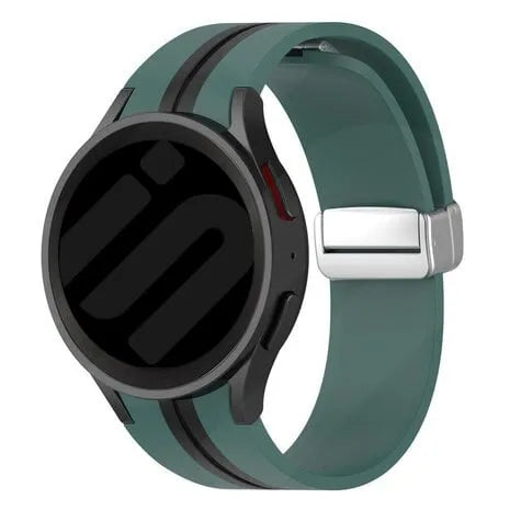 Silicone Magnetic Sport Strap, green/black, on a watch, direct front view