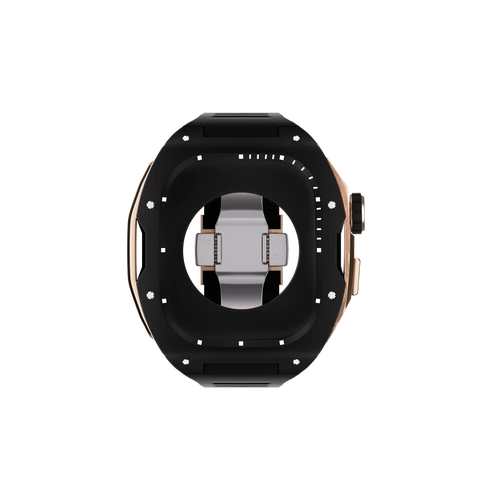 Reqior Funda con correa de goma Apple Watch 45mm (negro/rosa dorado)