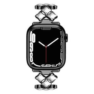 Steel Diamond Strap, black, on a watch, direct front view