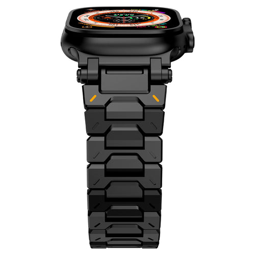 Explorer Steel Strap, black, on a watch, direct front view
