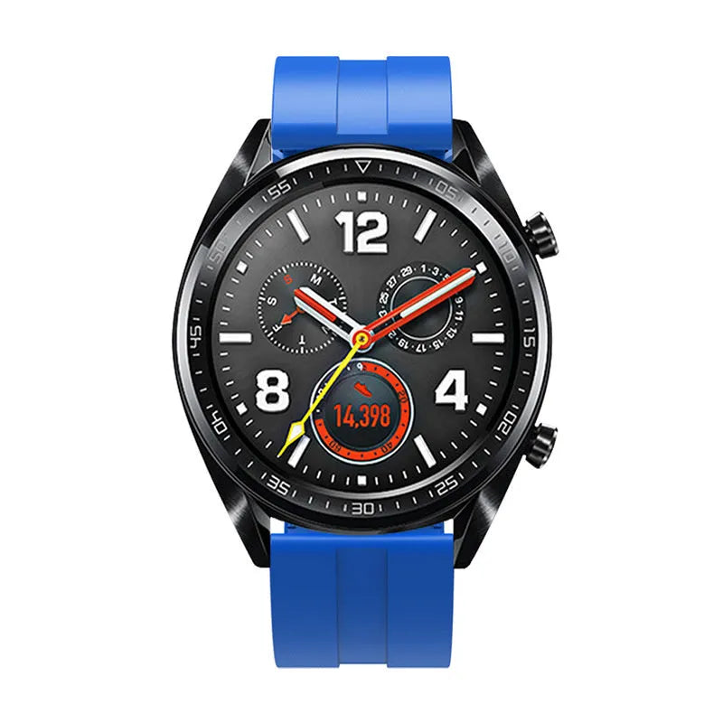 Silicone Strap 'Extreme', blue, on a watch, direct front view