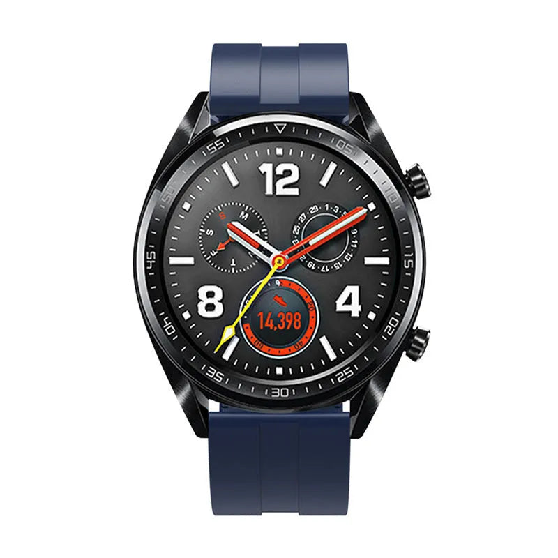 Silicone Strap 'Extreme', dark blue, on a watch, direct front view