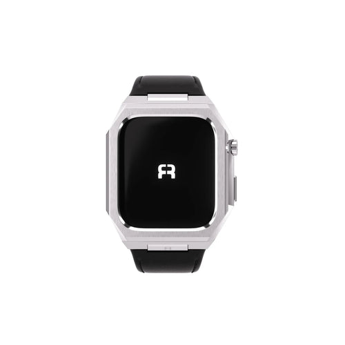 Reqior Funda de metal con correa de cuero Apple Watch 45mm (plateado/negro)