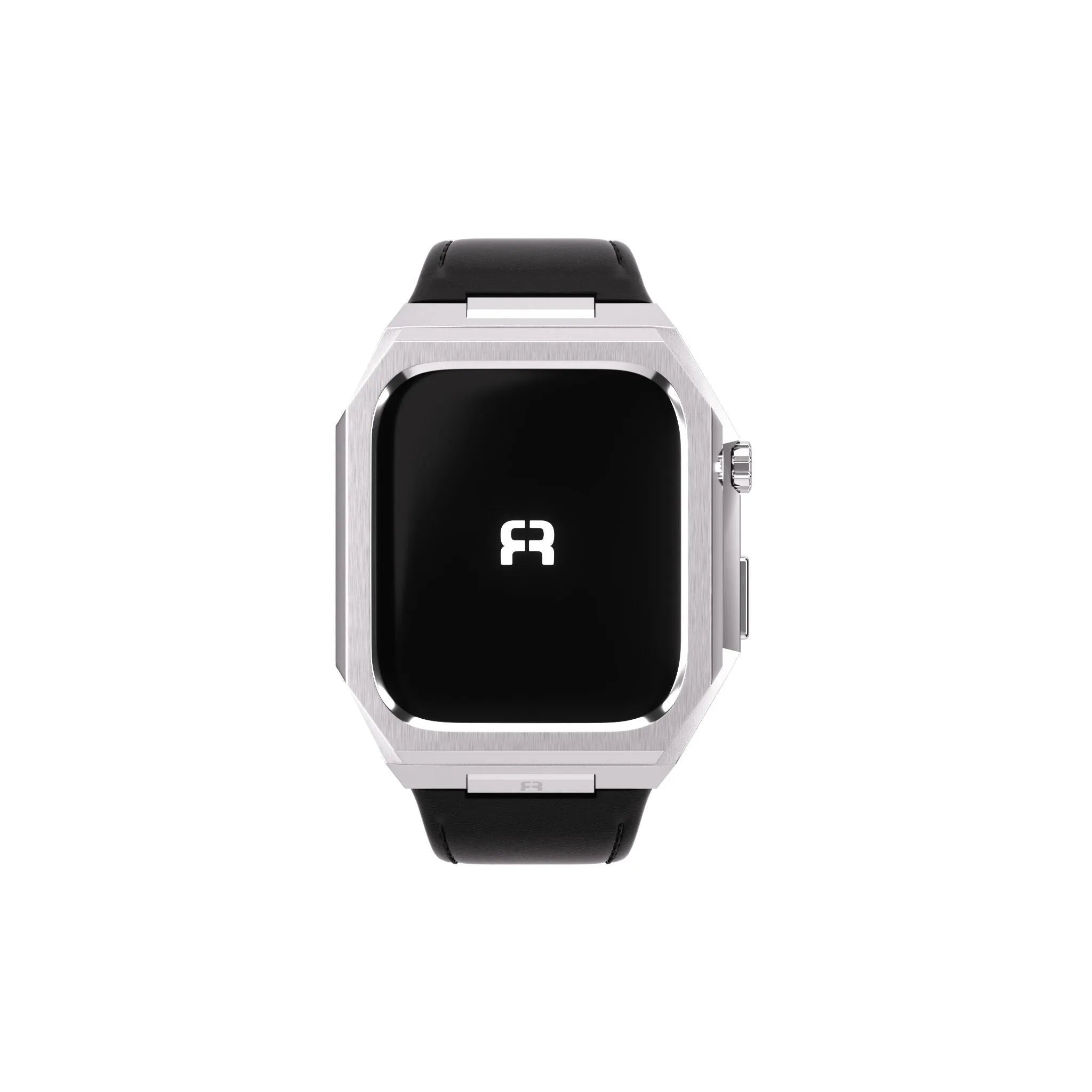 Reqior Funda de metal con correa de cuero Apple Watch 45mm (plateado/negro)