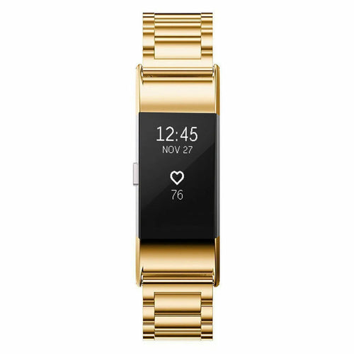 Steel Strap, gold, on a watch, direct front view