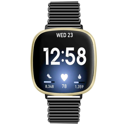 Steel Loop Strap, black, on a watch, direct front view