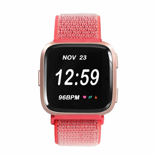 Nylon Strap, bright pink, on a watch, direct front view
