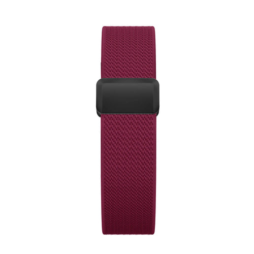 Nylon Strap with D-buckle, wine red, on a watch, direct front view