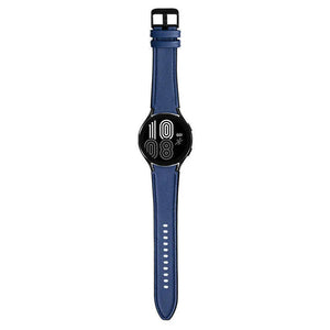 Leather Hybrid Strap, dark blue, on a watch, direct front view