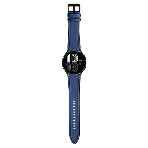 Leather Hybrid Strap, dark blue, on a watch, direct front view