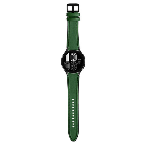 Leather Hybrid Strap, green, on a watch, direct front view