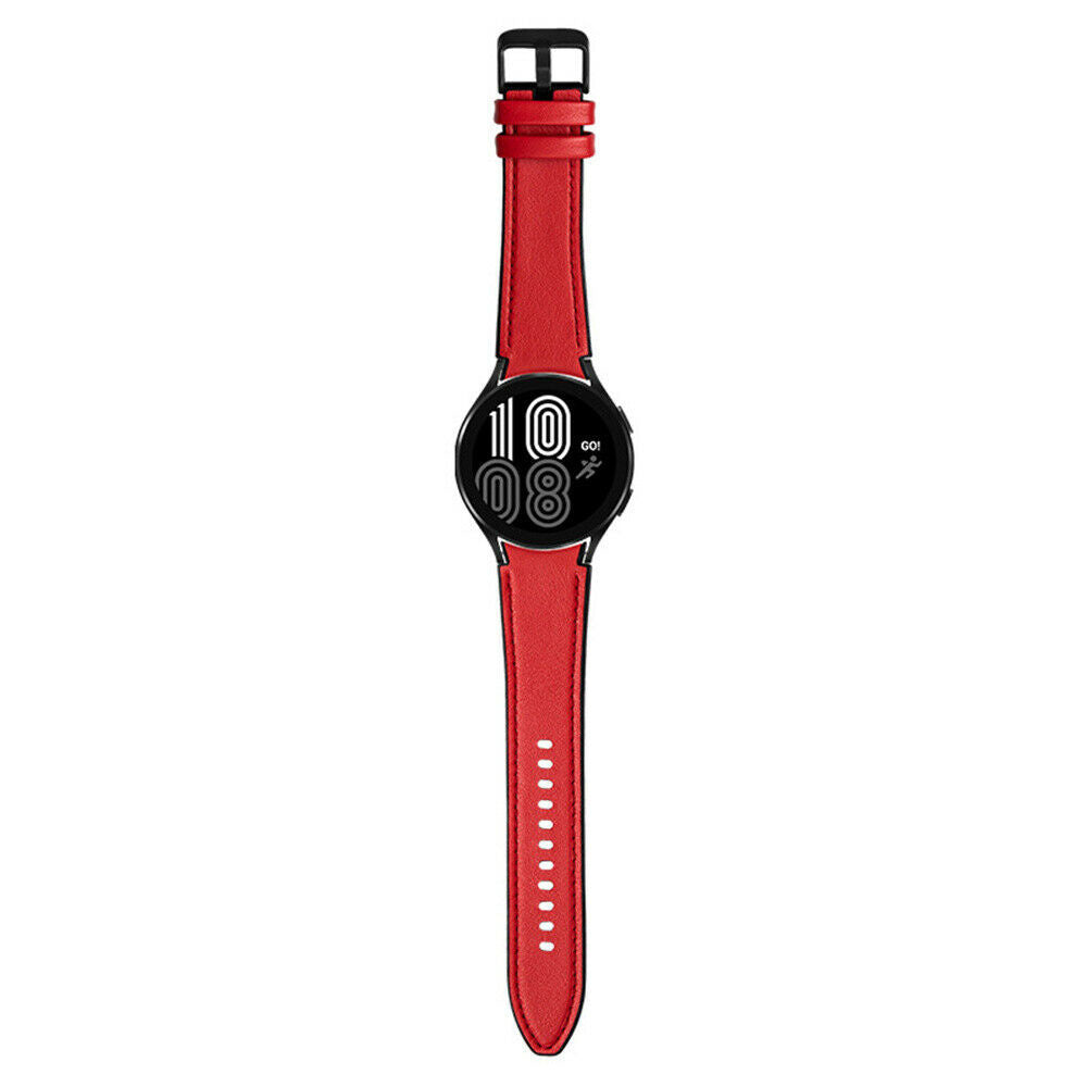 Leather Hybrid Strap, red, on a watch, direct front view