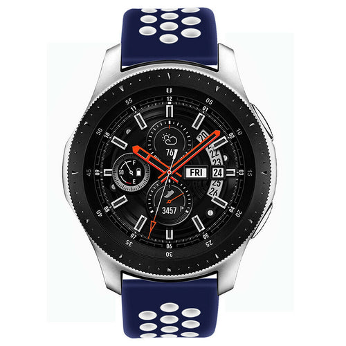 Silicone Sport Strap, blue/white, on a watch, direct front view