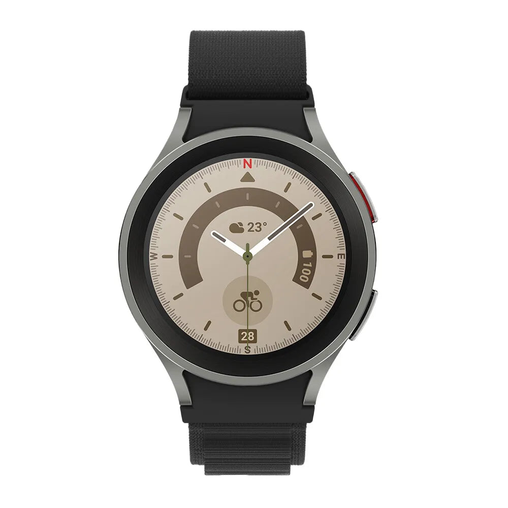 Alpine Nylon Strap, black, on a watch, direct front view