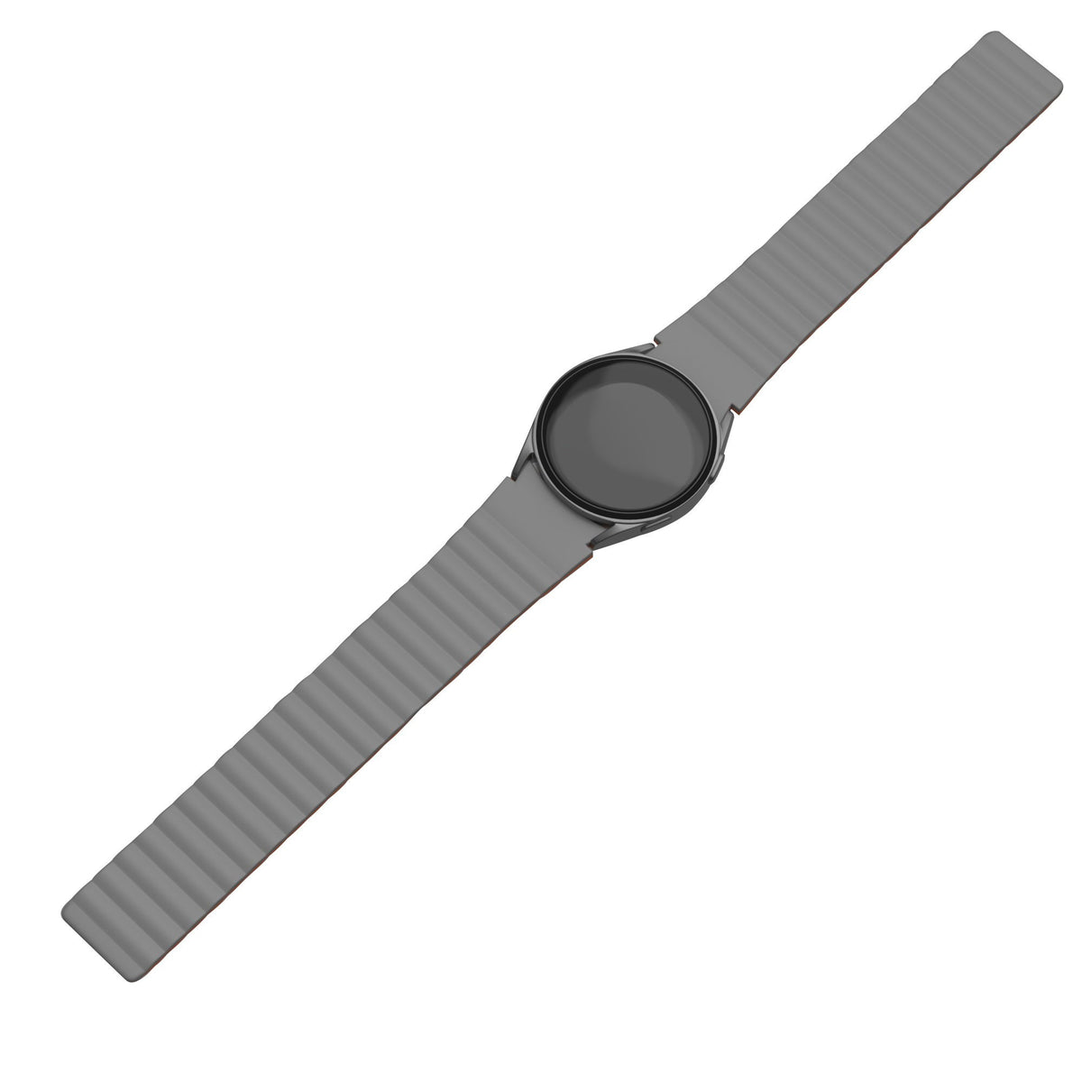 Magnetic Silicone Strap, grey/orange, on a watch, direct front view