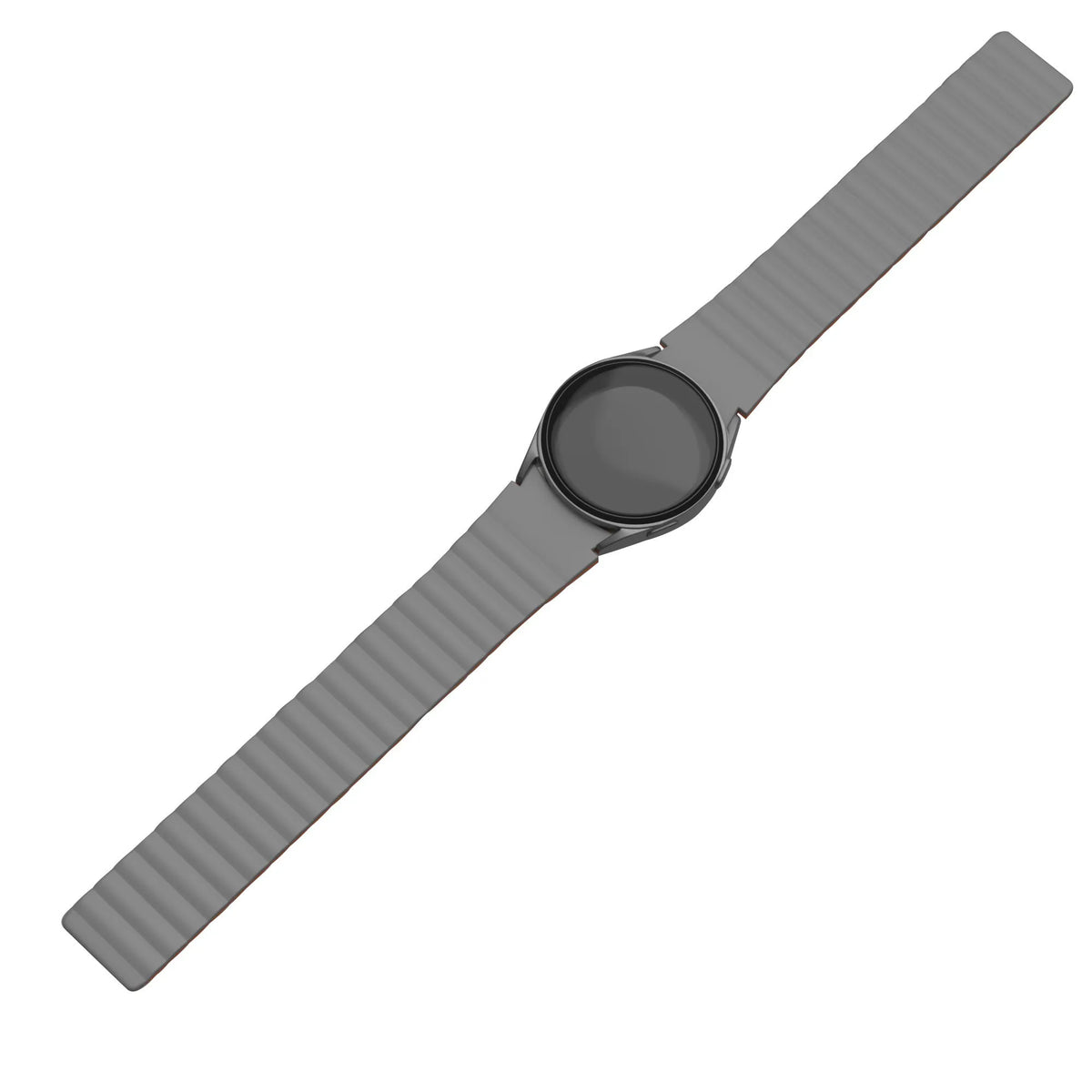 Magnetic Silicone Strap, grey/orange, on a watch, direct front view