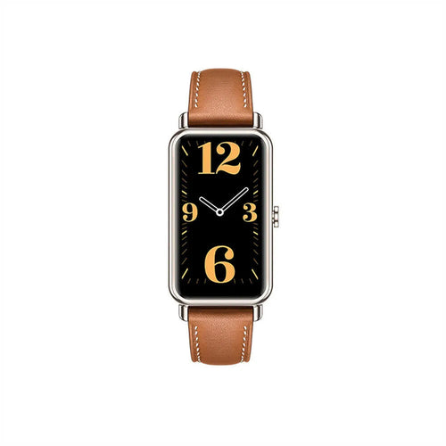 Leather Strap, brown, on a watch, direct front view