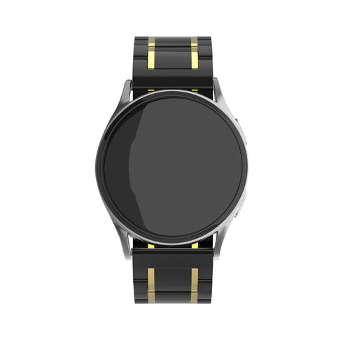 Metal Ceramic Link Strap, black/gold, on a watch, direct front view