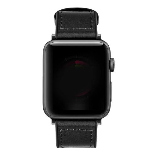 Leather Hybrid Strap, black, on a watch, direct front view
