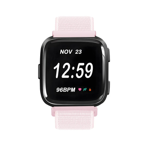 Nylon Strap, light pink, on a watch, direct front view