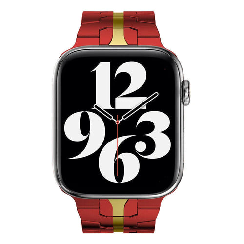 Steel Iron Strap, red, on a watch, direct front view