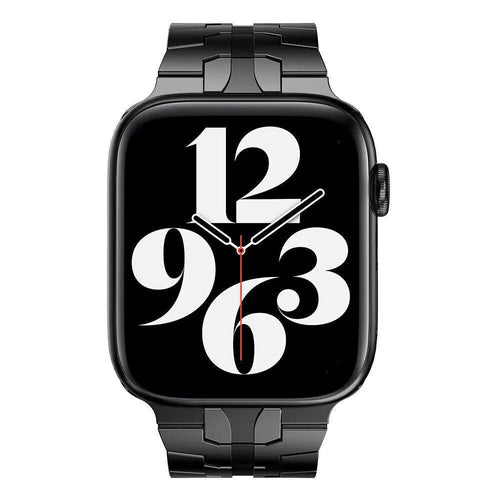 Steel Iron Strap, black, on a watch, direct front view
